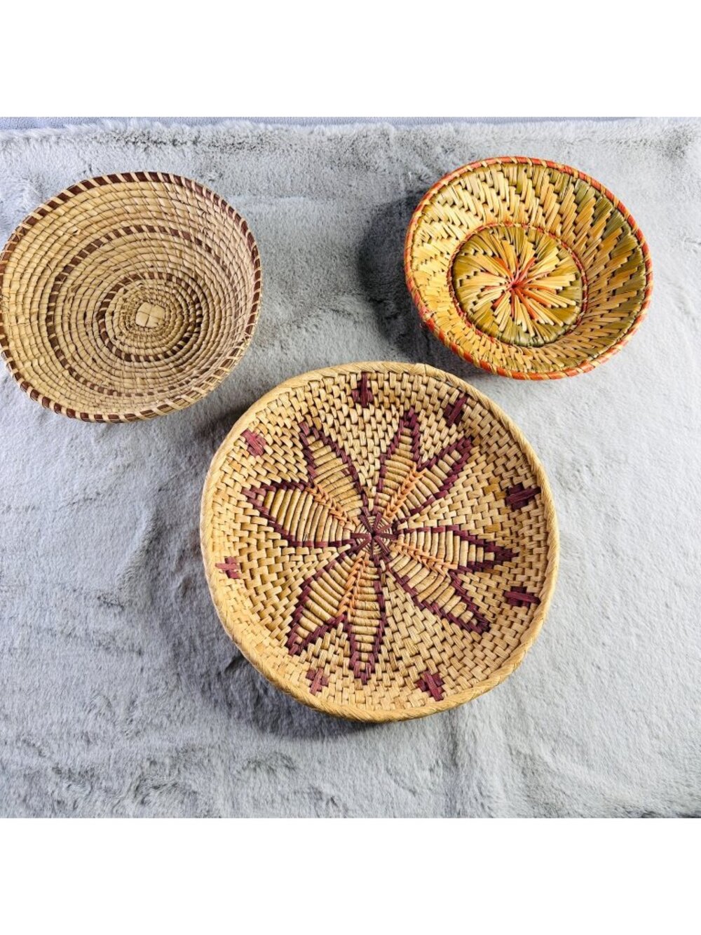 Vtg Wall Baskets Woven Coil Indigenous Tribal Natural Fibers Grass Decor Lot 3